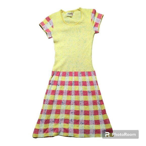 Jill St John Women's Dress Size 7 Yellow Red Italy Linen Silk Acrylic